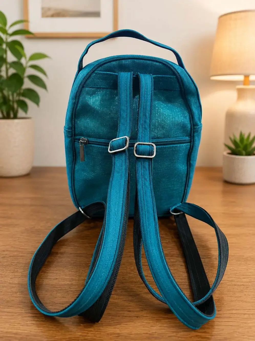 Smateria Teal Mini Backpack Recycled Mesh Zip Travel Daypack Dog Logo
